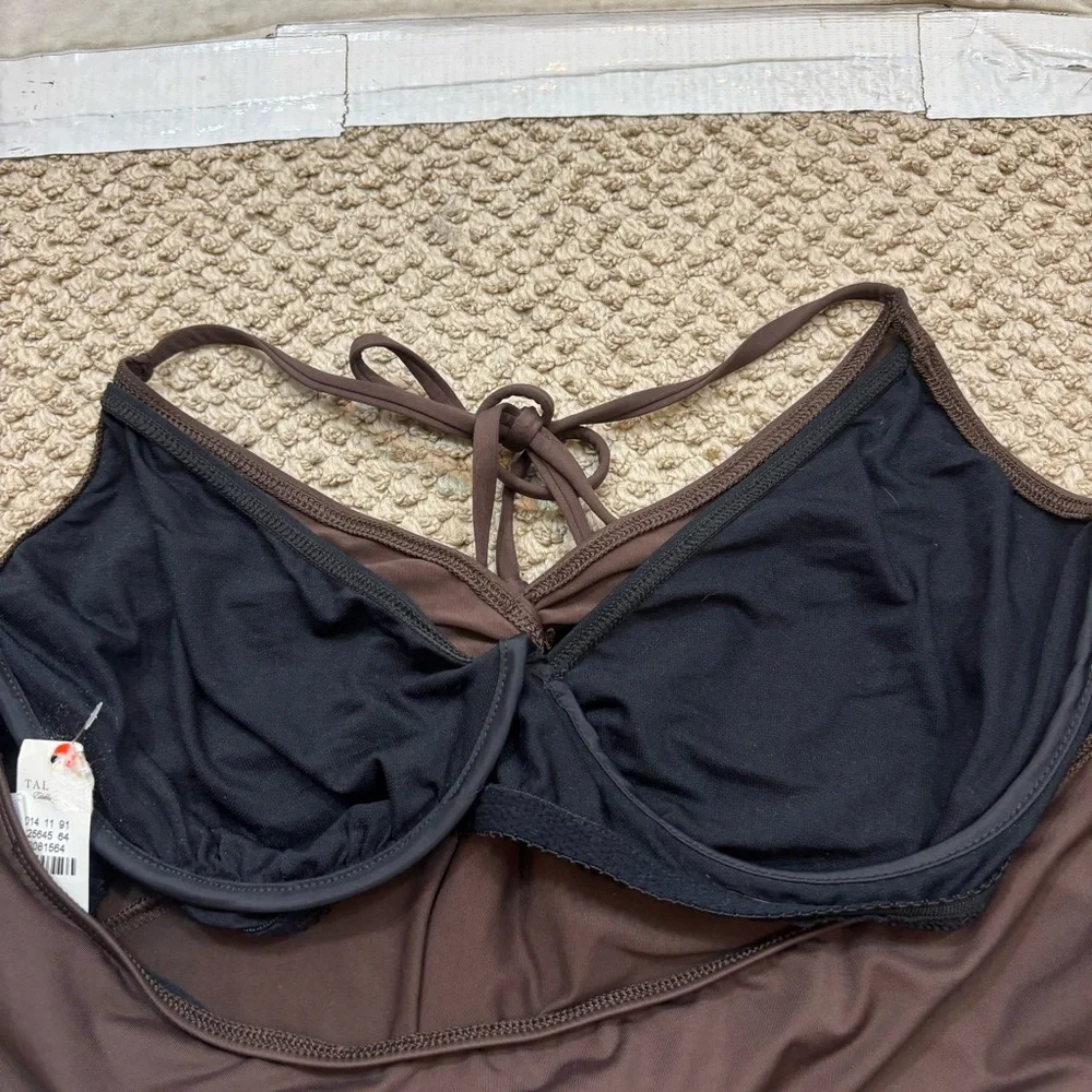 Brand new with Tags Talbots Brown Halter Style Underwire Swim Bikini Top Size 16